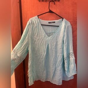 Women's Light Blue V-Neck Top